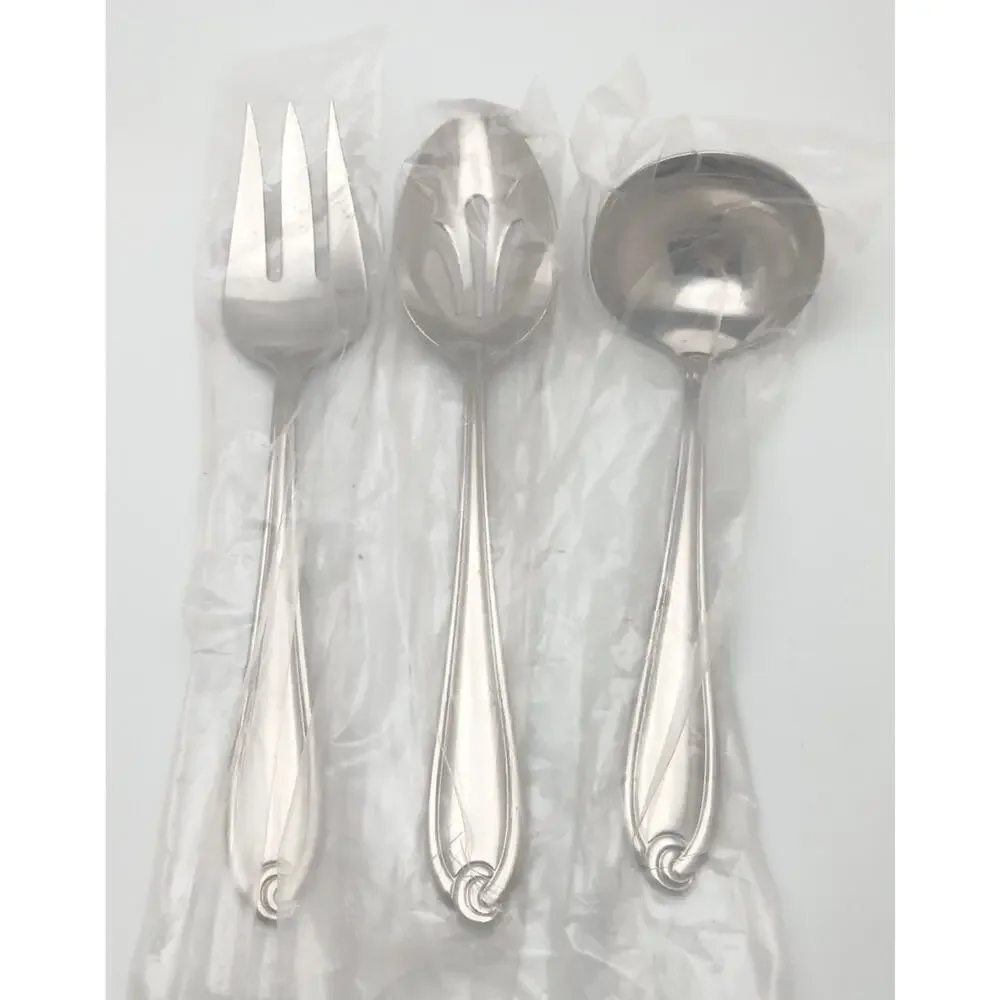 Lenox Hartleigh 3 Piece Serving Hostess Set 18/10 Stainless Flatware Vietnam NOS
